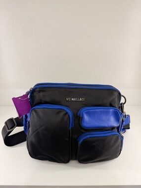 MZ Wallace Black with Royal Blue Accent Men's Crossbody Organizer w/ Dustbag